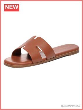 Women's Dressy Flat Sandals Slip On Summer Leather Slides Cushioned Footbed